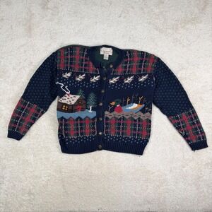 Christopher & Banks Vintage Scenic Hand Embroidered Duck Cabin Cardigan Small